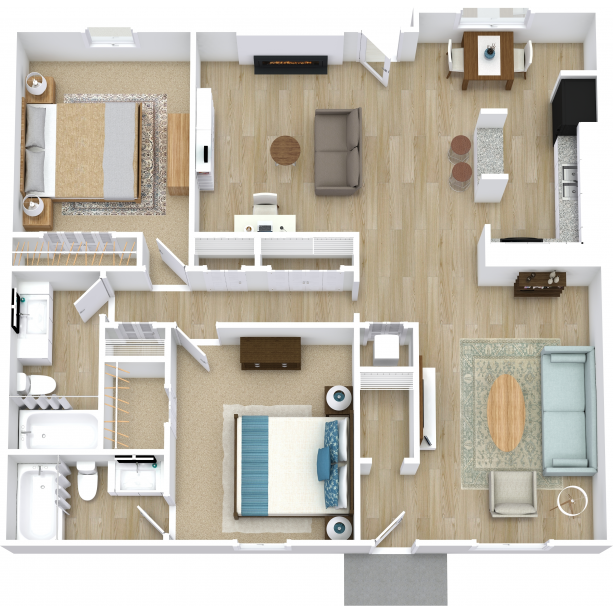 Floor plan for 2 beds, 2 baths, 1325 sqft